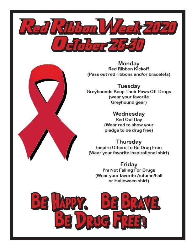 Red Ribbon week flyer - Be Happy Be Brave Be Drug Free